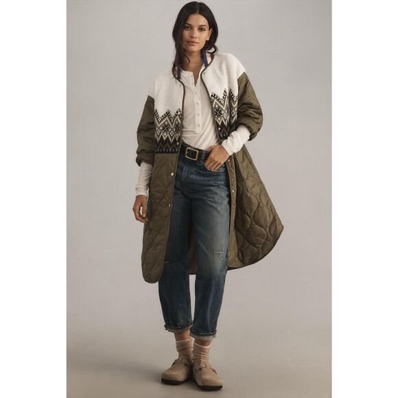 New Anthropologie The Tierney Fairisle Mixed Coat Sz XS